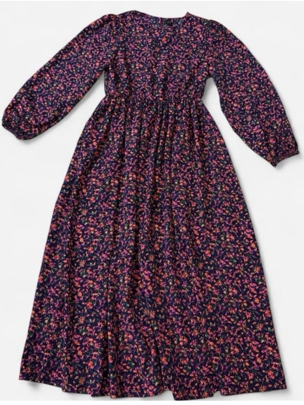 Women Navy Floral Long-Sleeve Maxi Dress. Size: XS